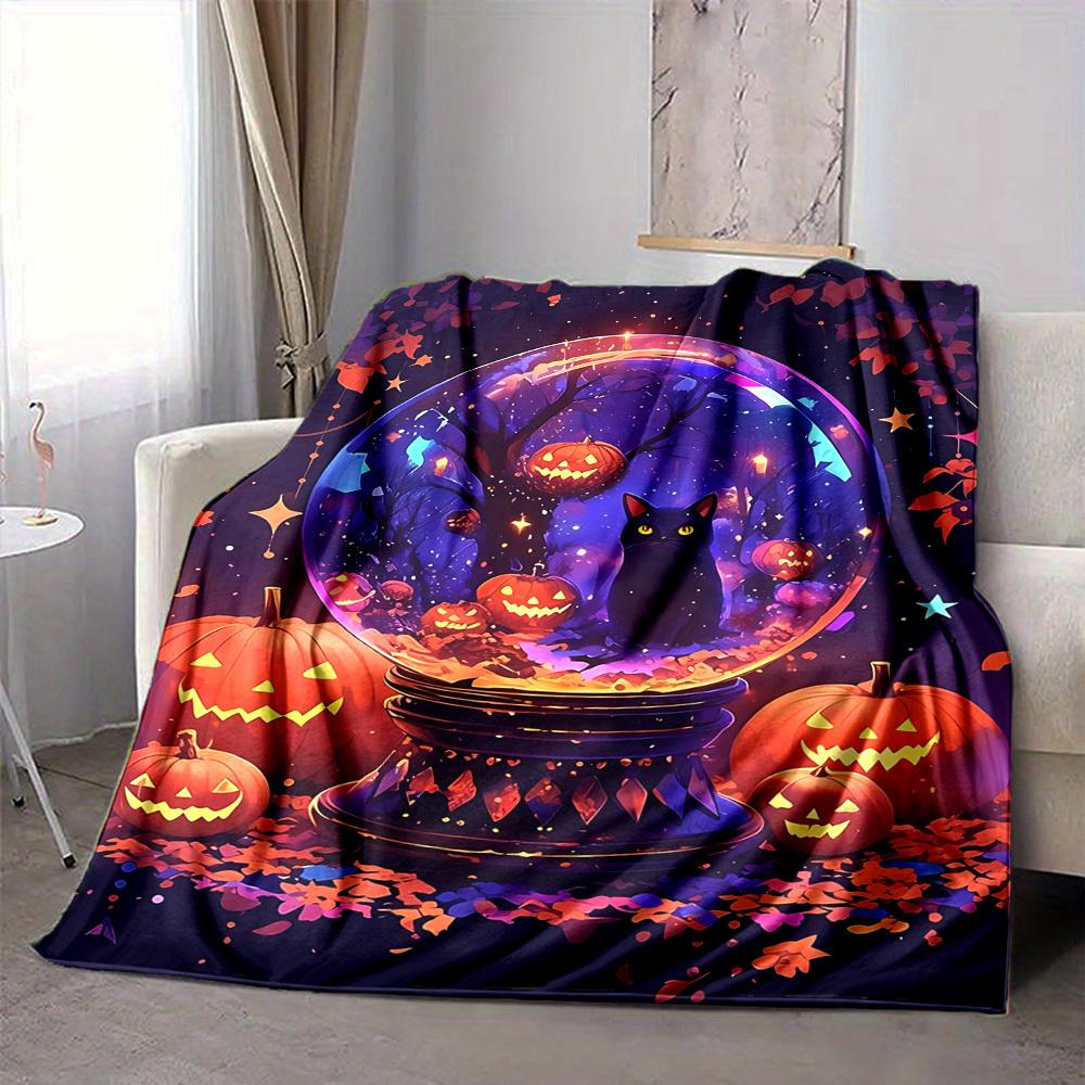 1pc Halloween Cat Blanket, Lightweight Flannel Throw Blanket for Sofa, Bed, Travel, Camping, Living Room, Office, Couch, Chair, and Bed