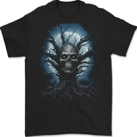 Death Tree Scary Skull And Moon Mens Womens S-5XL T-Shirt, Vintage Birthday Gift