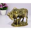 Brass Holy Kamdhenu Kamadhenu Cow and Calf Sculpture - Lucky Figurine Idol Statue Sculpture - 6" Inches