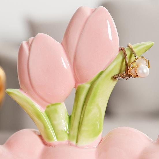 Keramická miska na klíče ve tvaru tulipánu Růžové květy Miska na šperky Dekorativní stolní organizér na šperky Hodinky Vstupní hala Ložnice Komoda