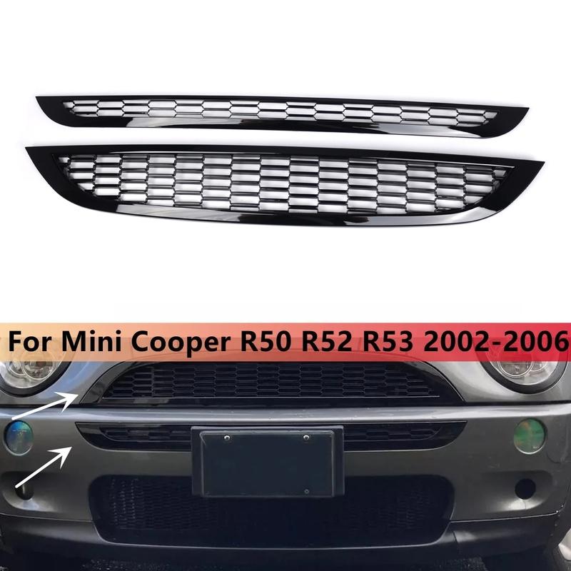 For MINI One R50 R52 R53 2002-2006 2pcs Front Bumper Upper Lower Grille Cover Glossy Black Honeycomb Mesh Grill Guard Cover