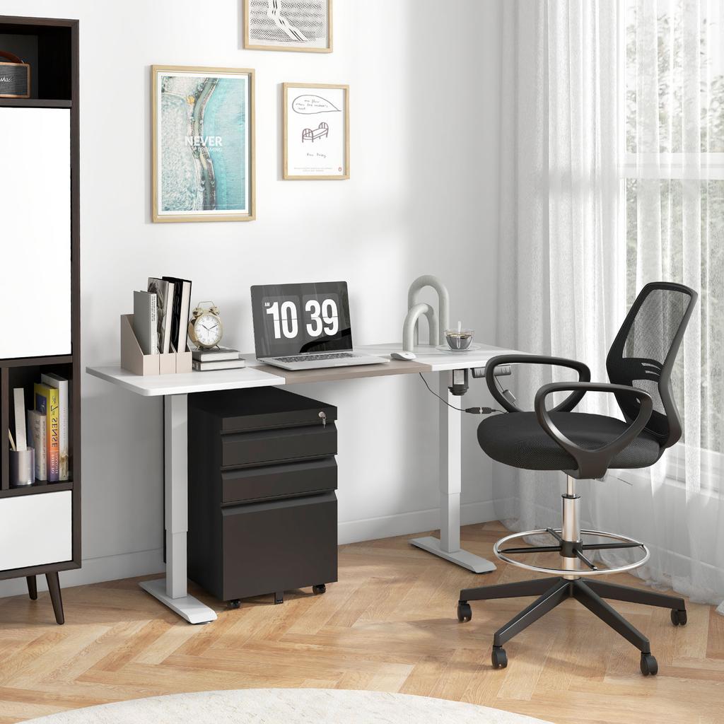 3 Drawer Filling Cabinet, Mobile Metal File Cabinet with Anti-tilt Design for Letter, A4, Legal Size, Black