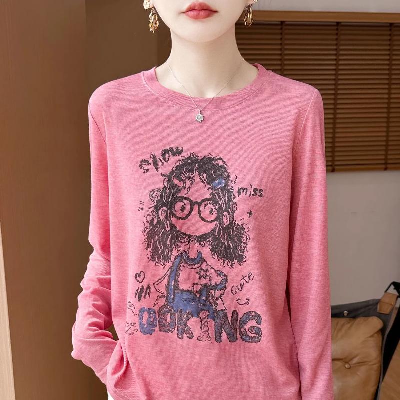 Autumn Printed Long-sleeved T-shirt Loose Cartoon Blouse 2025 New Age-reducing Top Thin Inner Wear