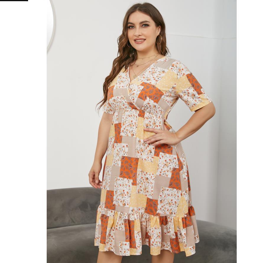 

Летнее женское платье размера плюс 5xl, внешнеторговое женское платье, сексуальные клубные женские платья с v-образным вырезом и принтом 5XL оранжевый