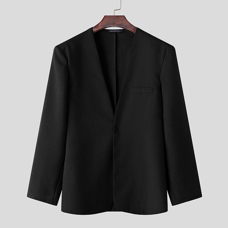 

INCERUN Men Collarless Long Sleeve One Buttons Thin Blazer Coats S чёрный