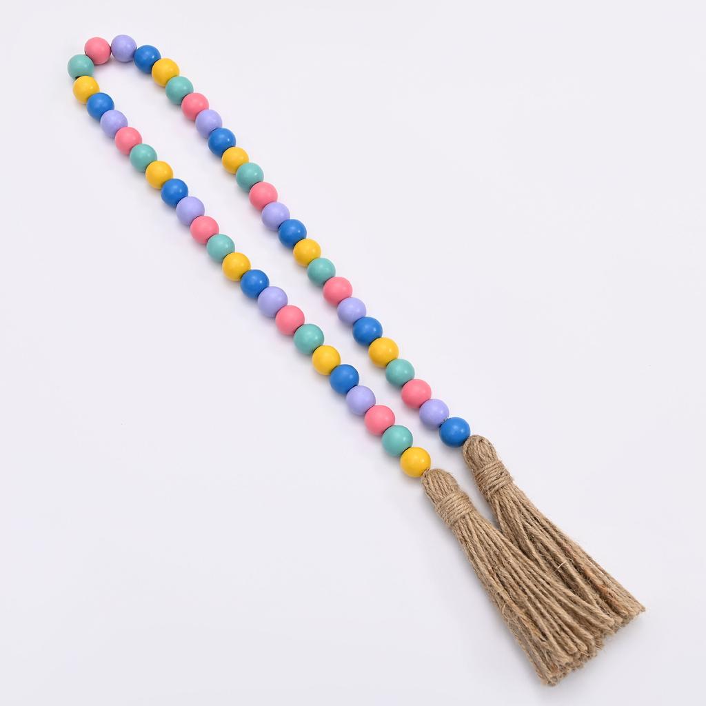 Ins Style Morandi Color Nordic Style Colored Wooden Beads Fringed Hemp Rope Beaded Home Holiday Diy Decoration Pendant