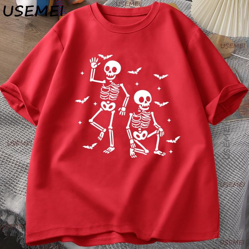 Halloween Skeleton Candy T Shirt Funny Spooky Season Graphic T Shirts Dark Humor Tee Casual Cotton Short Sleeve Round Neck Top