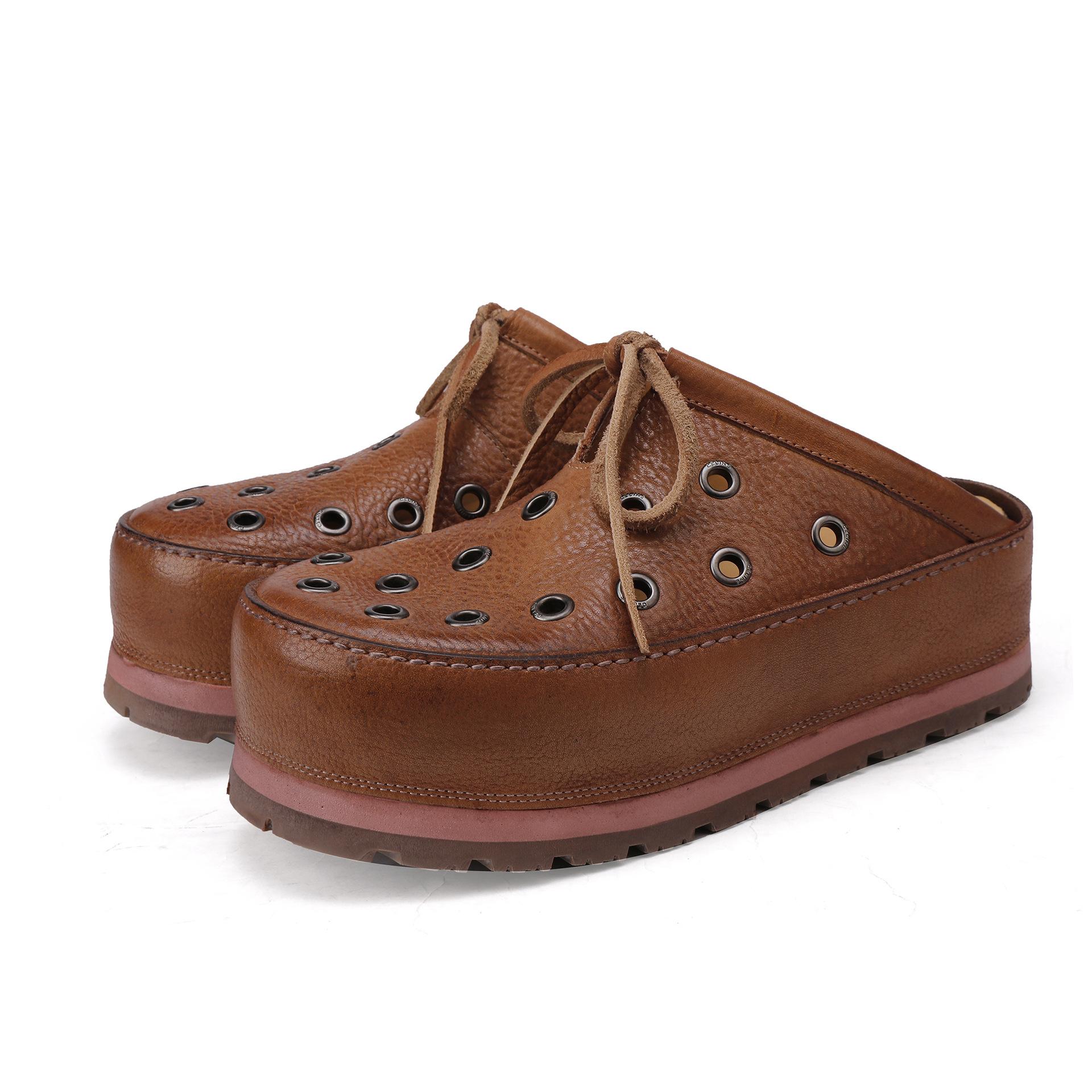 

Johnature Hollowed Out Thick Soled Outdoor Fashionable Slippers Genuine Leather Round Toe Women s Slip-on Shoes 40 коричневий