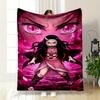 Fiery Pink Aura Surrounds a Fierce Character with Glowing Eyes and Horns. for All Seasons Blanket Lunch Break Throw Gift