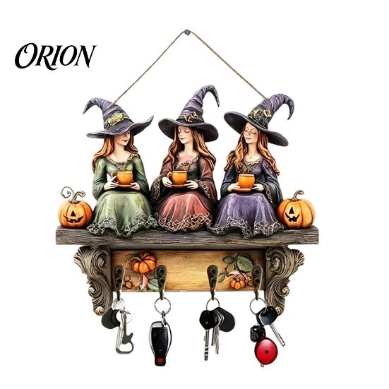 Scary Door Ornament Halloween Entryway Key Holder with 4 Hooks, Wooden Hanging Sign, Wall Mount Sign Rack for Keys Bags And Leashes, Home Organizer