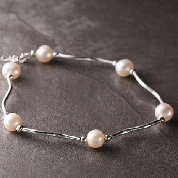 Qiqi Small Fresh Pearl Tube Bracelet Women'S Simple Handmade Wave Bracelet Small Student Girlfriend Silver Jewelry Women