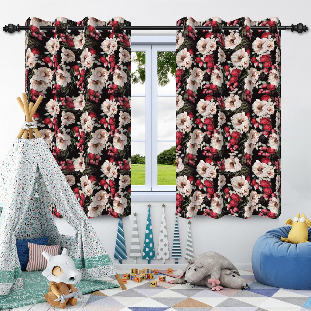 2pcs Luxury Boho Flowers Window Curtains for Home Bedroom Living Room Drakening Heat Insulation Noise Reduction Blackout Drapes