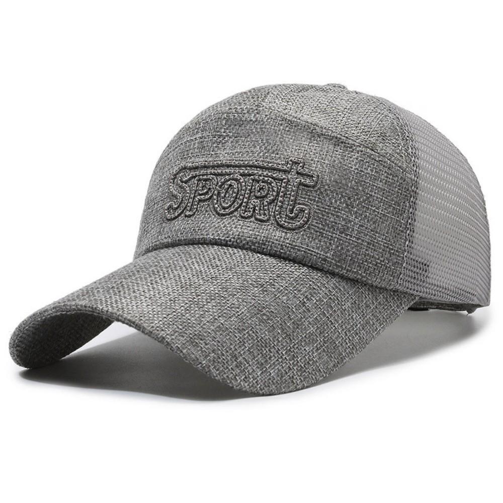 

Fashion Wide Brim Linen Mesh Baseball Cap Adjustable Breathable Peaked Cap Letter Embroidery Sun Visor Hat Summer сірий
