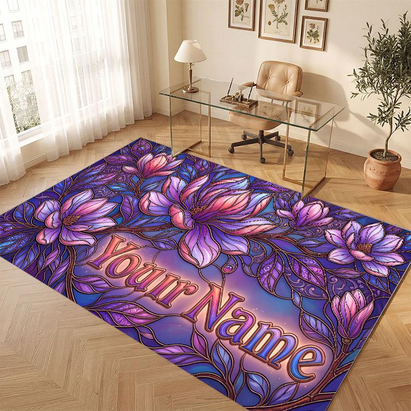 Abstract Personalized Theme Crystal Velvet Floor Rug Personalized Custom Name Text Warm Carpet Home Decoration