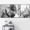 Street Scenery Canvas Paintings Home Decor Poster Print Madrid Spain Black White Landscape Modern Wall Pictures Living Room Art