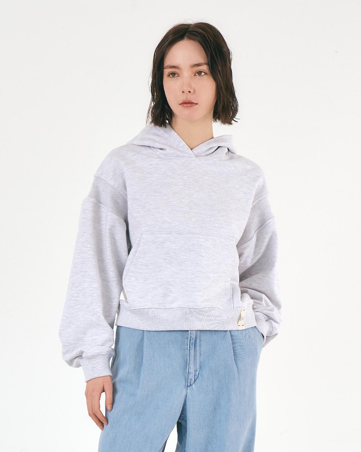 Oqual Texture Block Crop Sweat Hoodie Gray Melange/M