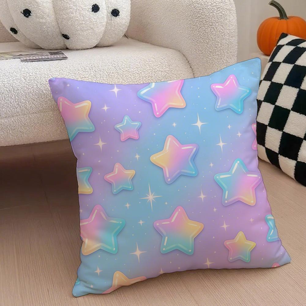 Pastel Rainbow Gradient Design Cushion Cover Throw Pillow Cover Hidden Button Durable Polyester Chair Cushion