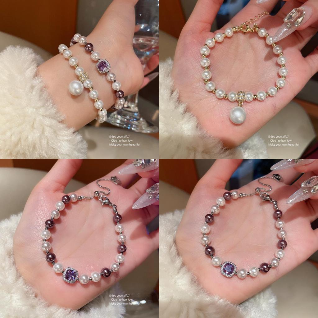 Französisches Vintage Zirkon Quadrat Perlenarmband im geometrischen Stil für Damen Geschenk