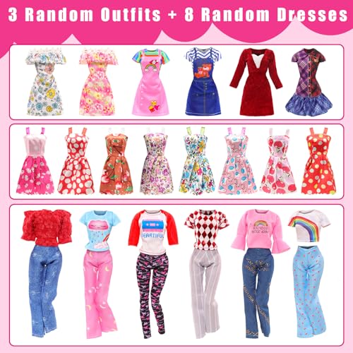 Barwawa 30cm Doll Clothes, 1/6 Scale Doll Dresses, 26 Sets = 3 Outfits + 8 Dresses + 3 Coats + 1 Pants + 1 Shaggy Coat + 10 Pairs of Shoes, Suitable f