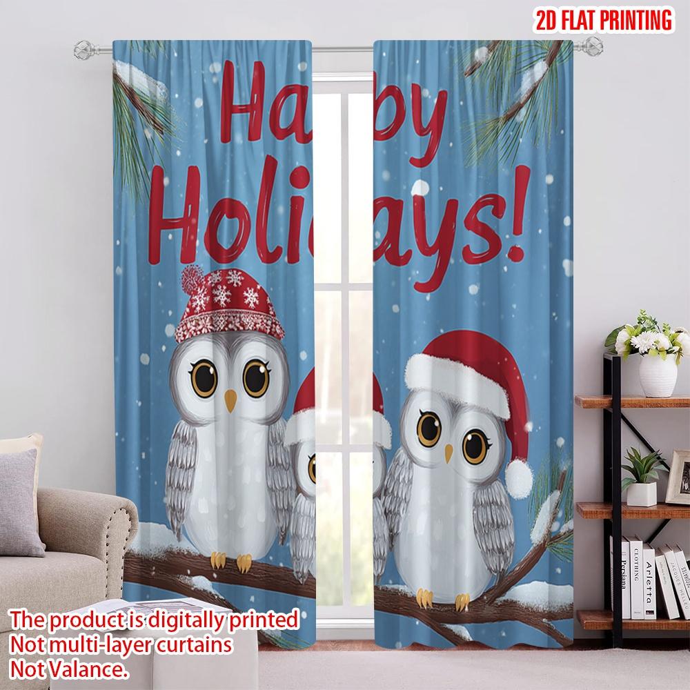 

2pcs,2D plane printing Print Curtains Santa Hat Owls_ Snowflakes Durable 100% Polyester Fabric (without rod) All Seasons for 52.50 × 116.00 cm 2 pcs