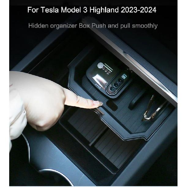 For Tesla Model Y Juniper Model 3 Highland Center Control Armrest Box Organizer Double Layer Box ABS+TPE Layered Storage Box