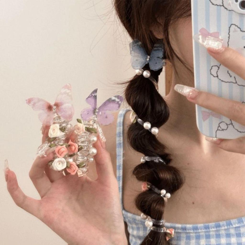 Elastic Spiral Sârmă Telefon Bentiță Legături de Păr Fluture Floare Perle Drăguț Dulce Corzi de Păr Accesorii Versatile pentru Coafură