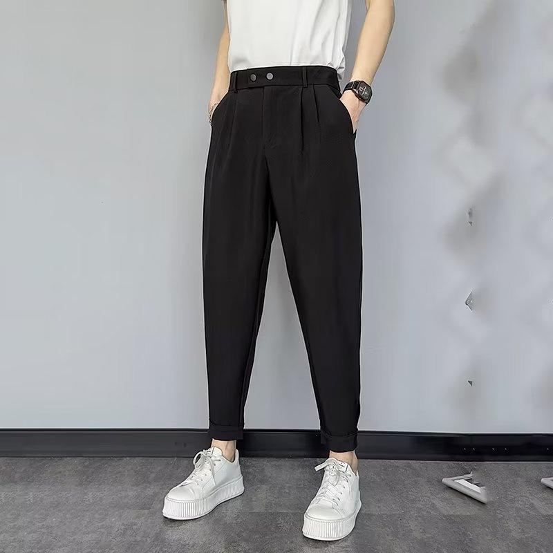 Pantalones de traje casuales ajustados de nueve puntos de estilo británico para hombre 2023, moda para todo tipo de combinaciones con influencia coreana.