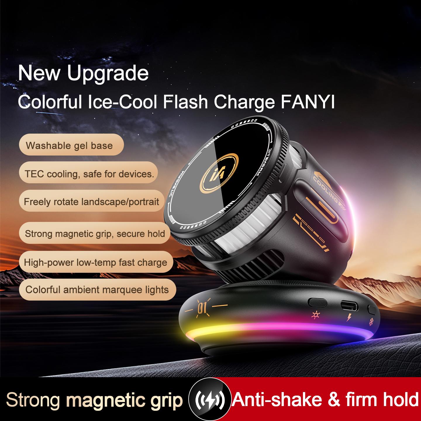 15W Magnetic Car Wireless Charger TEC Fan Cooling 360 Rotation RGB Light Phone Mount