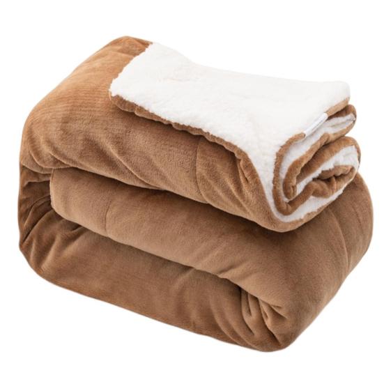 Flannel Blanket Thickened Double Layer Comfortable Touch Blanket Elastic Edge Winter Warm Plush Sofa Throw Blanket