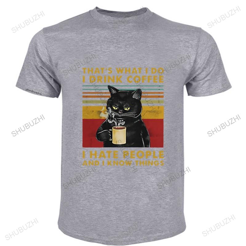 Thats What I Do I Drink Coffee T Shirt I Hate People And I Know Things Vintage Digital Print Mean Black Cat tshirt S