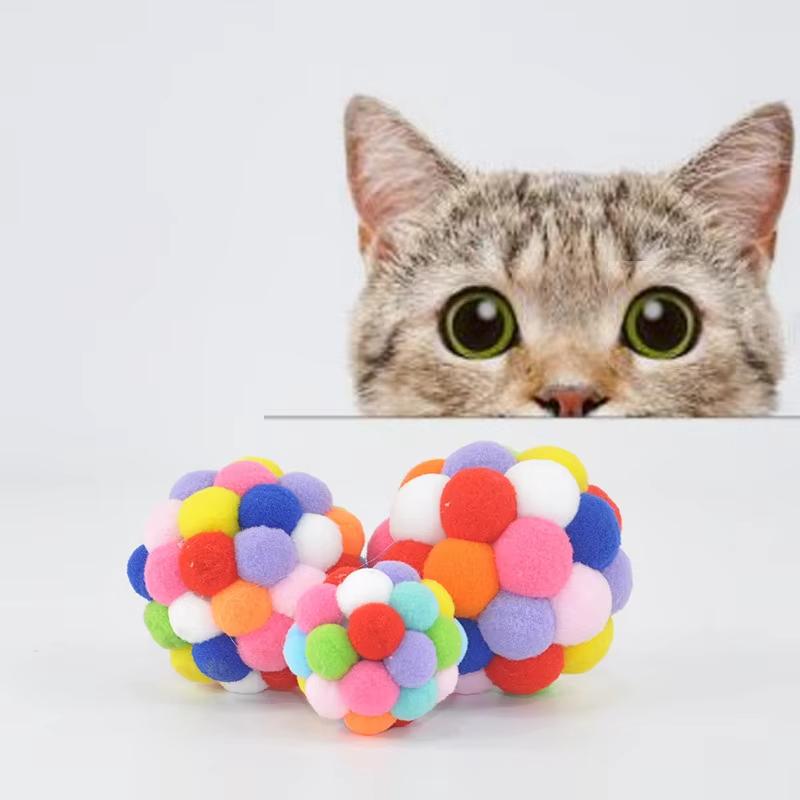1/3 STÜCKE Katzenspielzeug Bälle Katze Plüschball Haustier Hüpfende Glockenball Spielzeug Selbst Hallo Bunte Pompons Haustier Beruhigendes Spielzeug Zufällige Farbe