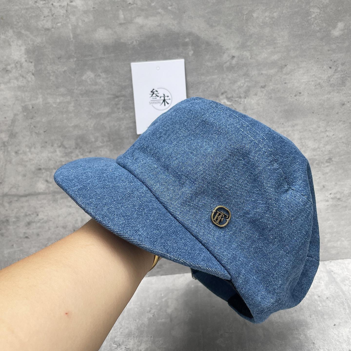 Японский Ленивый Стиль Стиранный Деним Шляпа-Кепи для Верховой Езды Женская Весенне-Летняя Повседневная Шляпа-Кепи Шляпа-Газетчик Шляпа-Берет Кепи M（56-58cm）