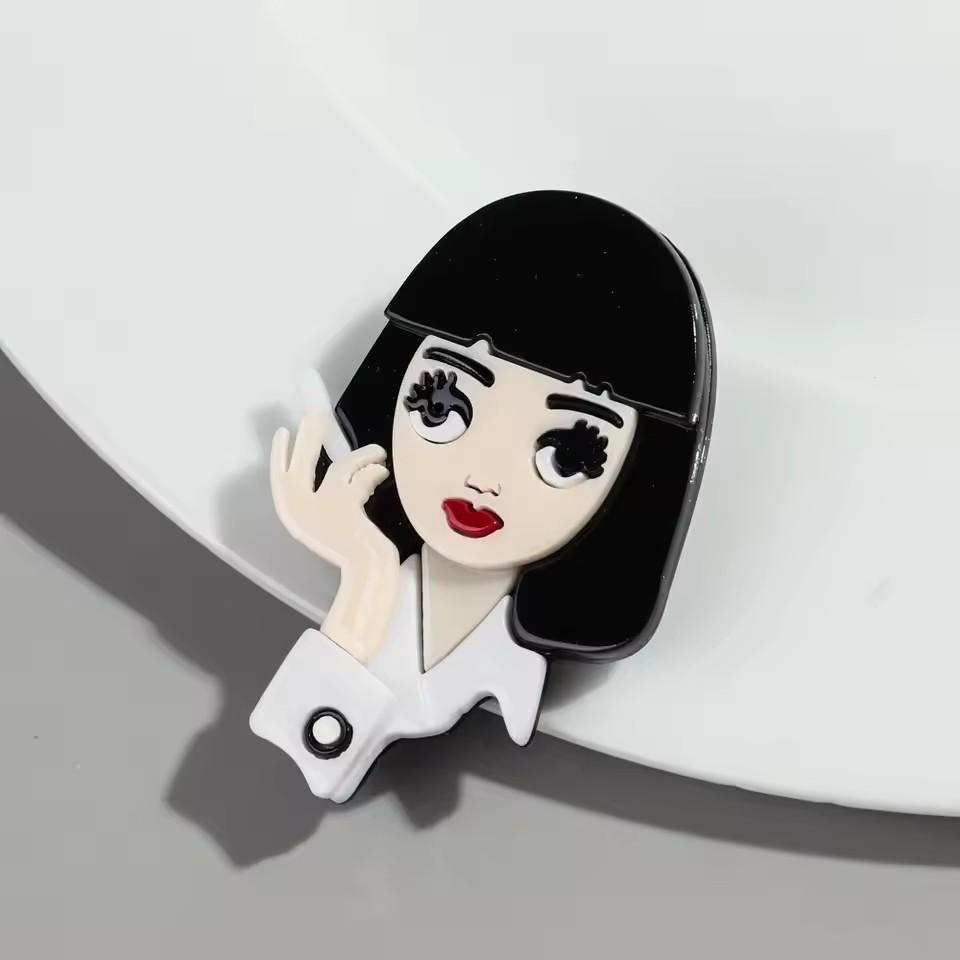 Cute Abstract Lady Acrylic Brooches Pins for Women Personalized Funny Cartoon Girls Figure Resin Badge Jewelry Accessories Gifts