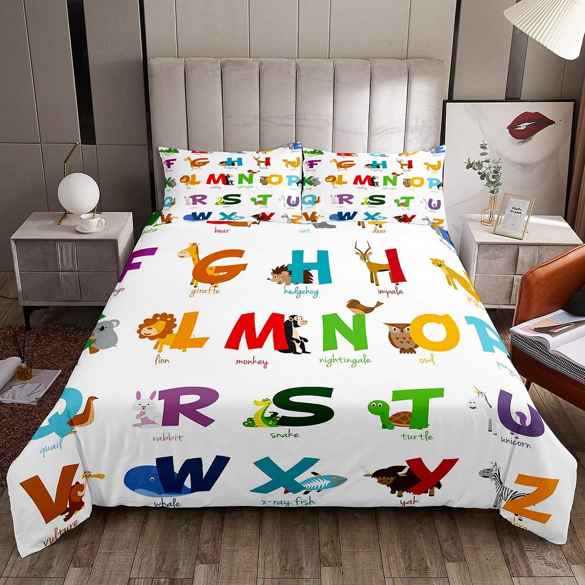 

Comforter Alphabet Learning Bedding Sets Queen King Size Cartoon English Alphabet For Child Boys Girls Lightweight Down Comforter (quilt)-EU Single(135*200cm)3pcs