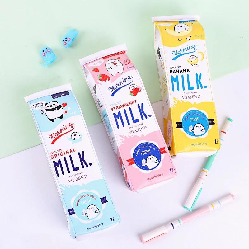

Milk Carton Bag Pupil Cute Pencil Case Creative Large Female Stationery Box Pink Strawberry Rabbit Make Up Cosmetics синий