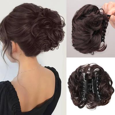 Claw Clip In Bun Synthetic Short Curly Wig Hairpiece Ponytail Hair Extensions Tousled Updo Hairpieces For Elegant Women Wear