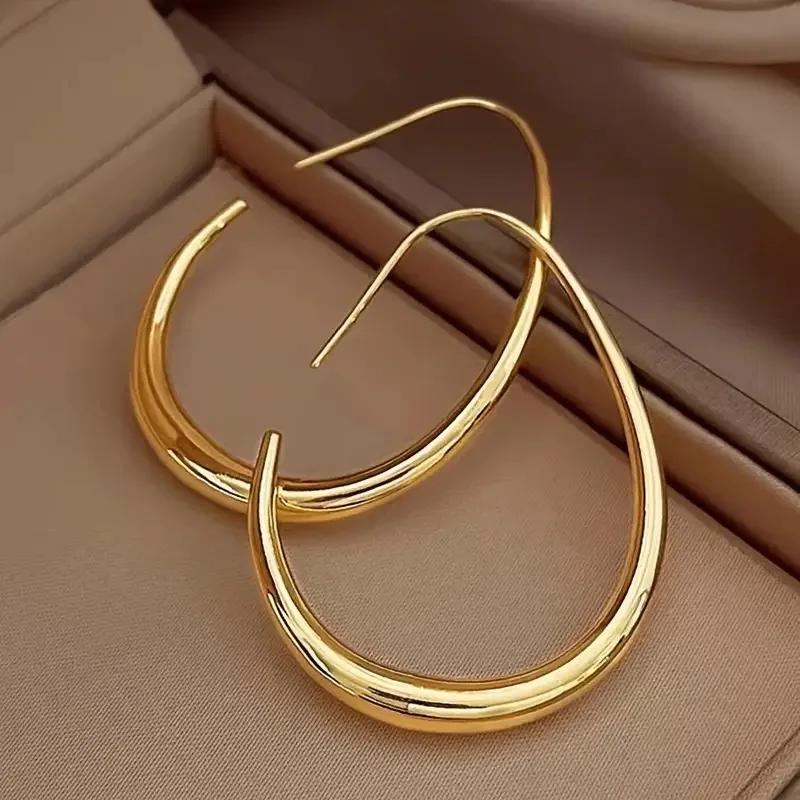 

Hot Sale Geometric Oval Hoop Earrings for Women Simple Desgin Earrings Party Wedding Fashion Jewelry Accessories 2025 золотой