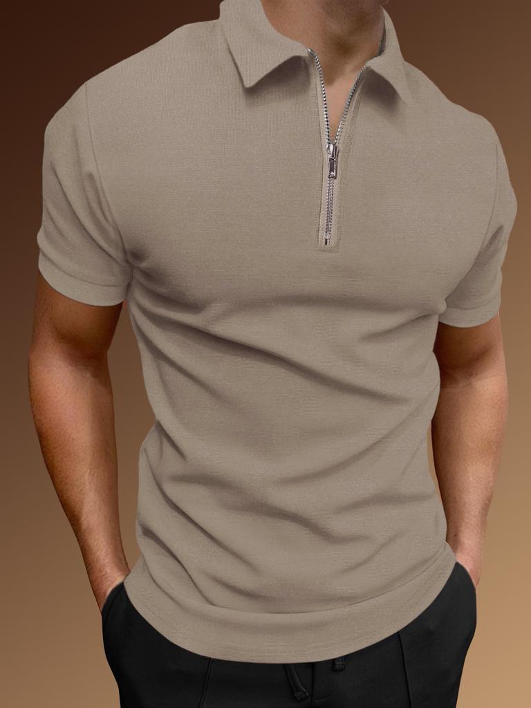 Men's Summer Sports Fitness T-shirt Fashion Casual Solid Color Half Zip Men's T-shirt