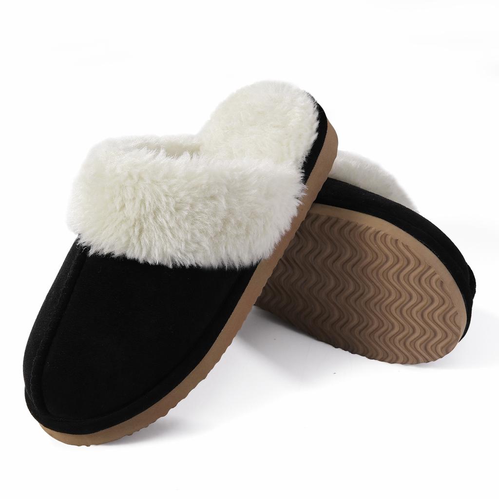 Shevalues Fashion Fuzzy Slippers Women Fluffy Fur House Slippers With Memory Foam Winter Warm Mute Bedroom Shoes Indoor Outdoor