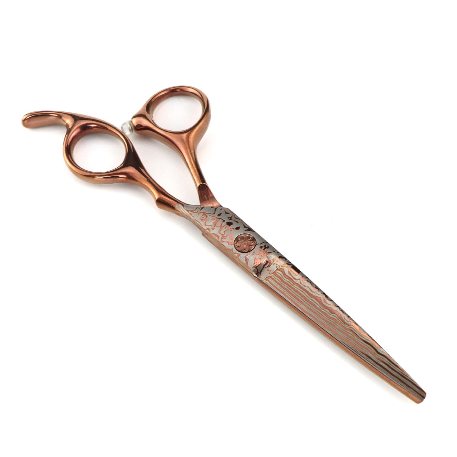 6 Antique Bronze Gold Damascus Hairdressing & Thinning Scissors with Serrated Blades