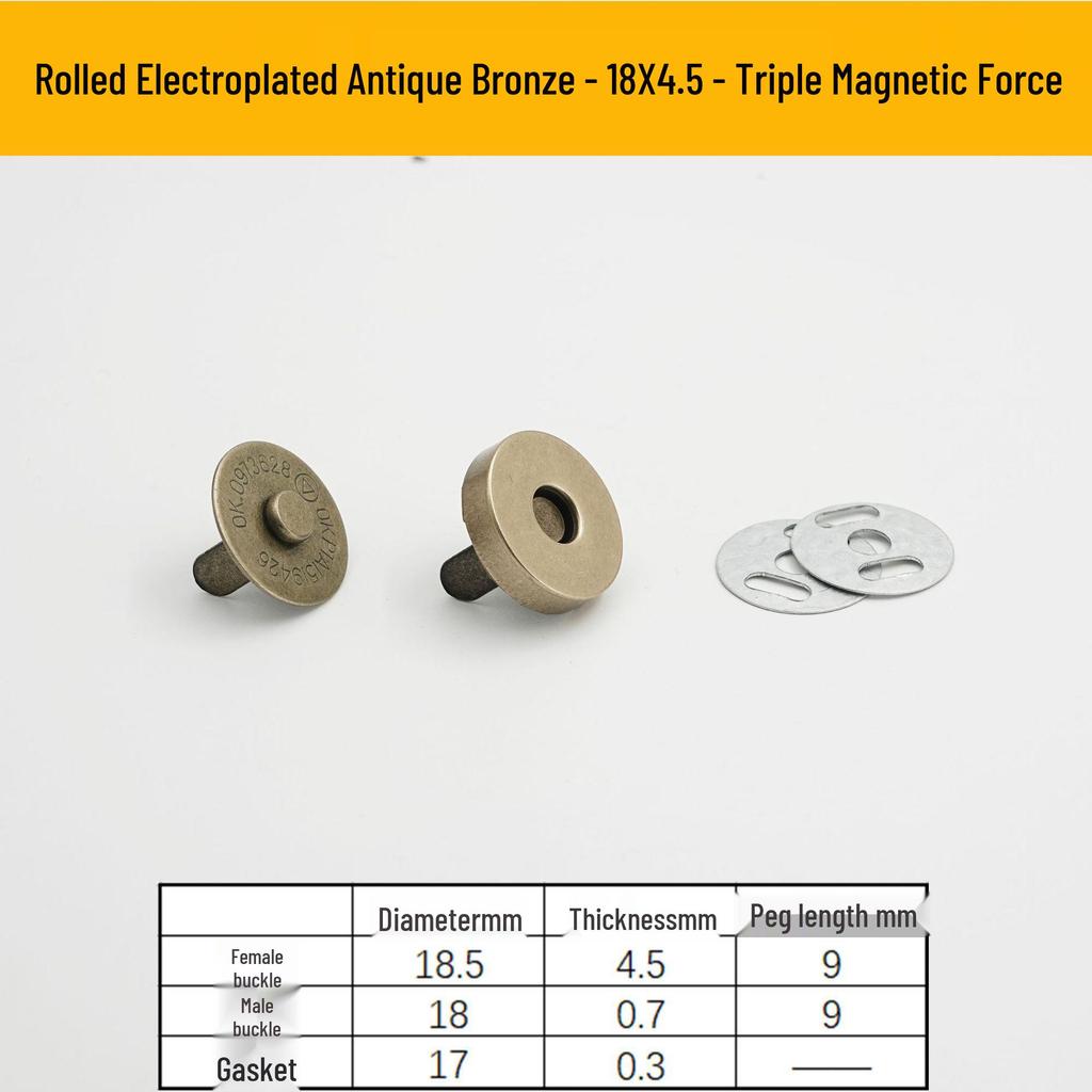 Triple Strength No-Sew Round Electroplated Magnetic Bag Buckle with Thickened Metal Pin