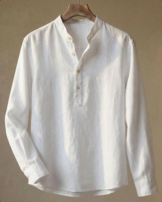 Shirt Top Men's Casual Shirt Korean Version Slim Fit Solid Color Stand-up Collar Pullover Commuter Shirt Men