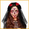 3 Stück Día de los Muertos Kostüm Zuckerschädel Kostüm Blumen Stirnbänder Rosen Temporäre Tätowierte Gesicht Aufkleber für Frauen
