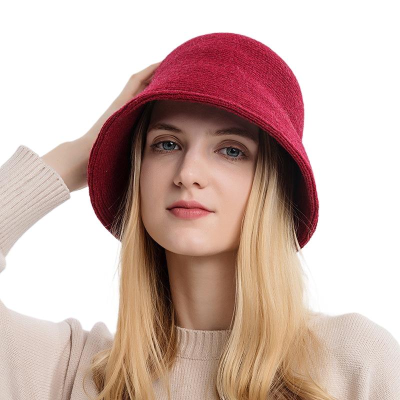 Herbst- und Winterstrick-Bucket-Hut einfarbig schlichter Damen-Topfhut neuer Außenhandel europäischer und amerikanischer Stil Hut