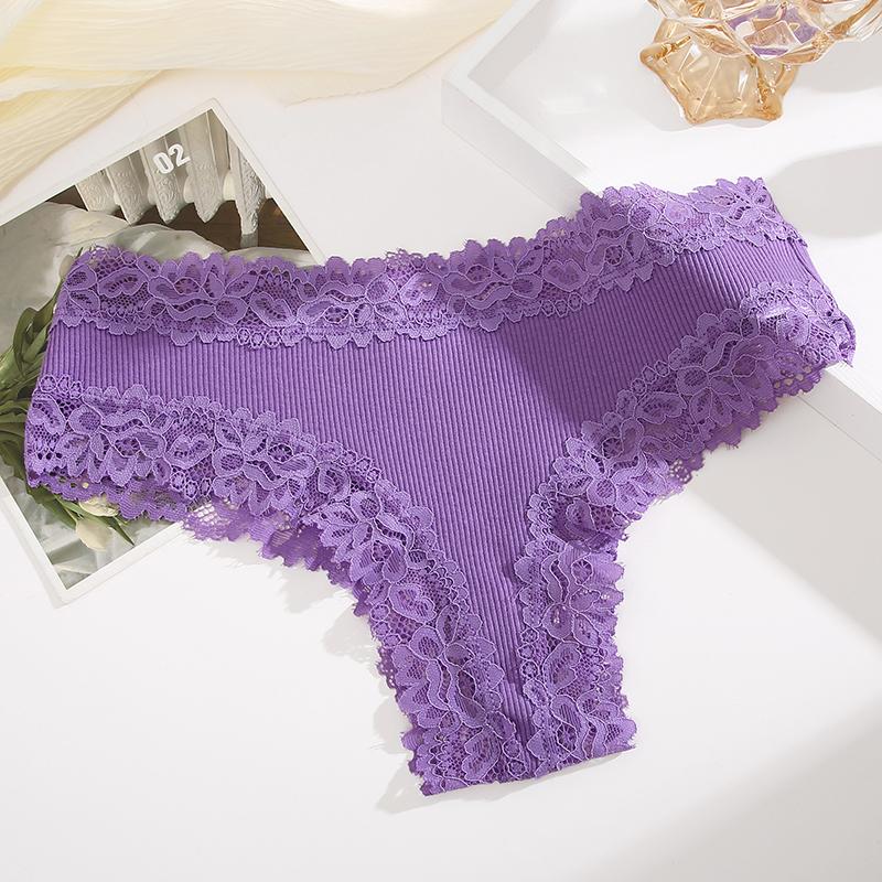 

Sexy Lace Seamless Cotton Brazilian Panties Women s Underwear Low Waist Female Solid Color Bikini Breathable Intimates Lingerie XL фіолетовий
