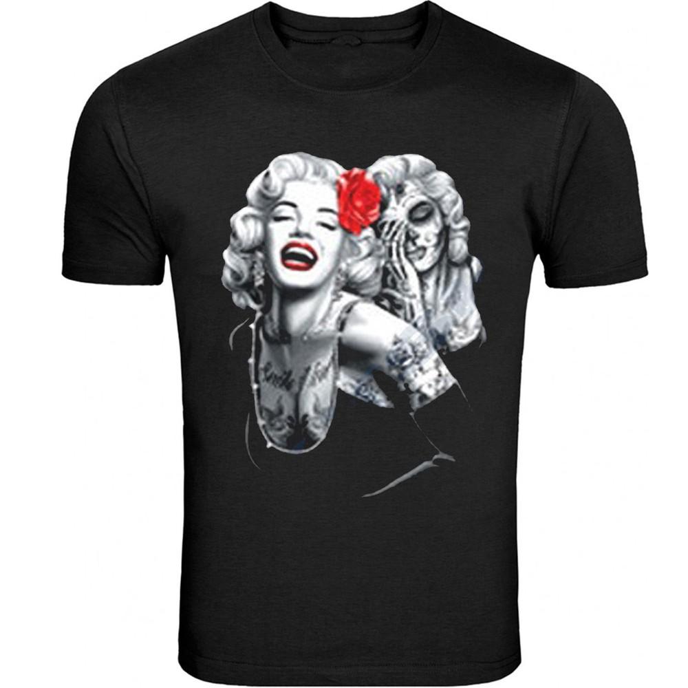 Marilyn Monroe skull face red roses Tee Black Unisex S-5XL T-Shirt Unisex T-Shirt XXL