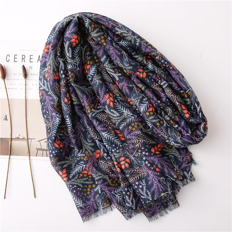 2020 Spring/Summer Floral Cotton Linen Shawl: Women's Dual-Use Sunscreen & Gauze Scarf, Silk Scarf, Beach Towel
