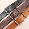 Herren 3,8CM Echtleder Gürtel mit Retro Riss-Textur und Dornschließe – Glatte Oberseite Rindsleder Lässiger Hüftgurt