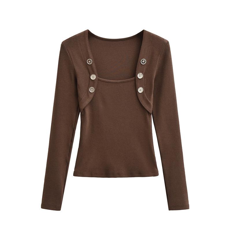 

Pure Desire Style Fake Two-Piece Off-Shoulder Imitation Cashmere Square Neck Long-Sleeve Slim Fit Women s Top Medium