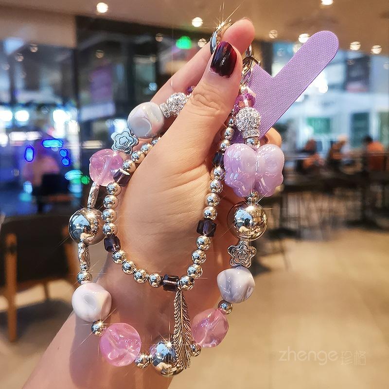 

Ремешок для мобильного телефона, Двойная цепочка, Ремешок с перьями, Короткий стиль, Украшение для телефона на запястье, Ремешок, Ручная работа, Бисер, Женский стиль Ins Pack of 1 фиолетовый